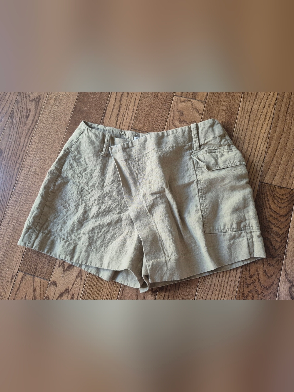 Anthropologie Khaki Utility Linen-Blend Shorts